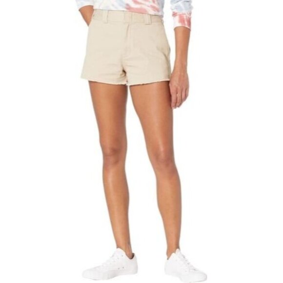 Dickies Juniors Size 15 High-Rise Fray Hem Khaki Shorts Original Twill NEW - Picture 1 of 1